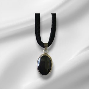 Sterling Silver Onyx Pendant w/Black Rope Necklace 12"