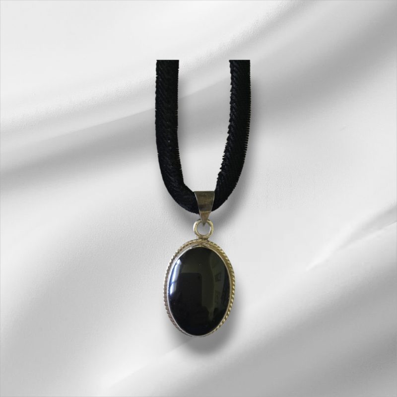 Sterling Silver Onyx Pendant w/Black Rope Necklace 12"