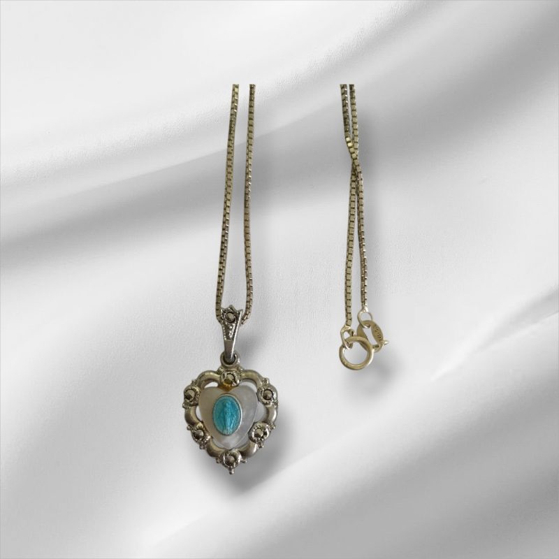 Sterling Silver Necklace w/Heart Religious Pendant 18"