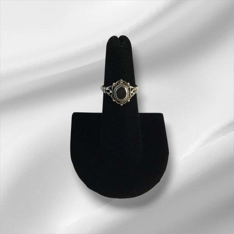 Sterling Silver Ring w/Onyx Stone, Size 6