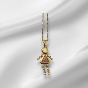 Sterling Silver Gold Tone Necklace w/Flexible Doll Pendant 18"