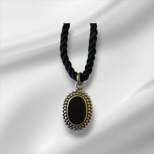 Sterling Silver Black Onyx Pendant w/Black Rope Necklace 12"