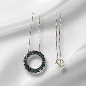 Sterling Silver Necklace w/Blue CZ Stone Circle Pendant 34"