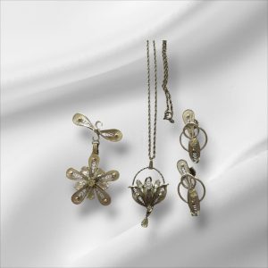 Ann Lee Sterling Necklace, Brooch, and Earring Set