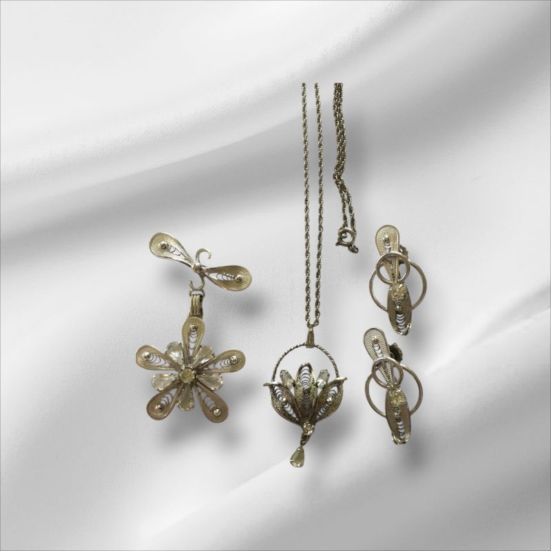 Ann Lee Sterling Necklace, Brooch, and Earring Set