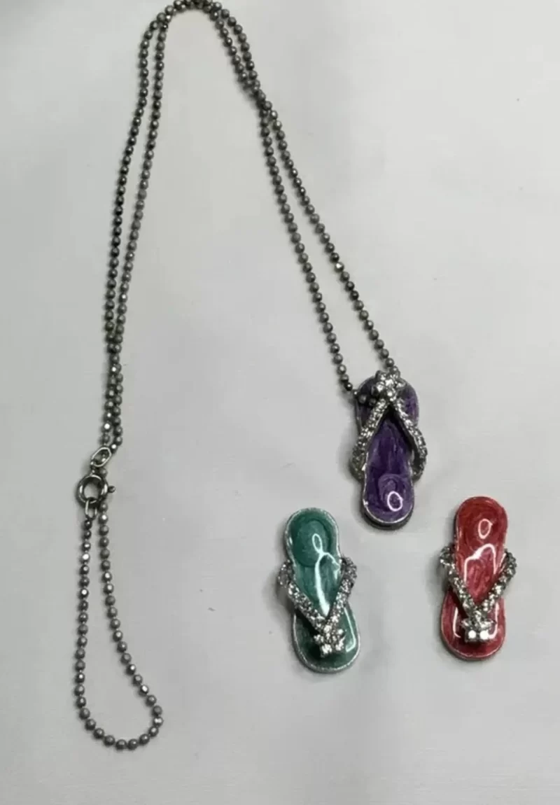 Rhodium Over Sterling Silver, 3 Flip Flop Sandal Pendant Set w/18” Silver Chain - Image 2