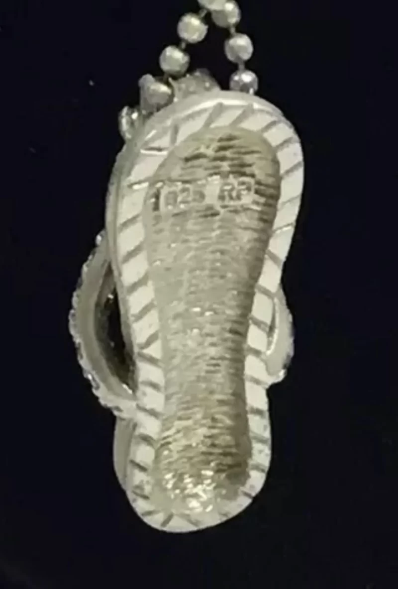 Rhodium Over Sterling Silver, 3 Flip Flop Sandal Pendant Set w/18” Silver Chain - Image 3