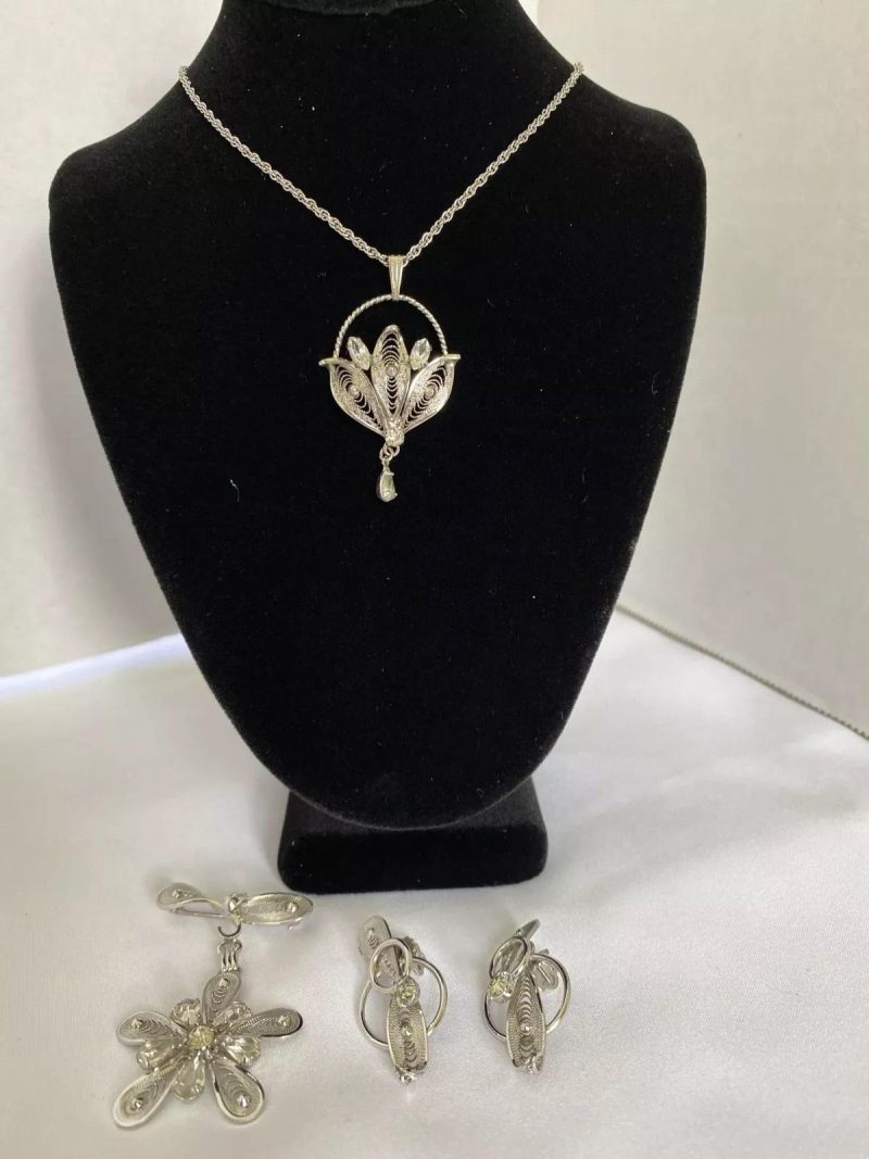 Ann Lee Sterling Necklace, Brooch, and Earring Set - Image 3