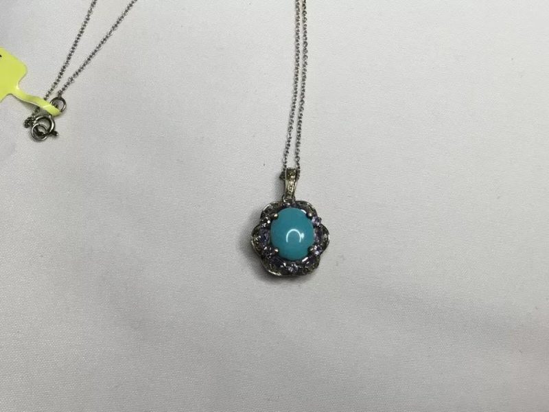Sterling Silver and Turquoise Pendant, With 18” Sterling Silver Chain - Image 2