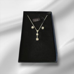 Sterling Silver Past, Present And Future CZ Pendant With CZ Stud Earrings