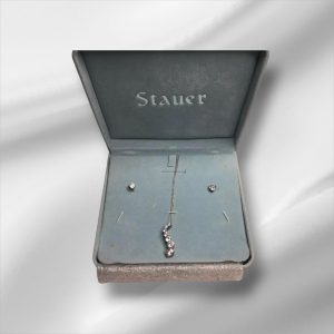 Stauer Sterling Silver CZ Pendant Necklace, CZ Pierced Stud Earrings 18”