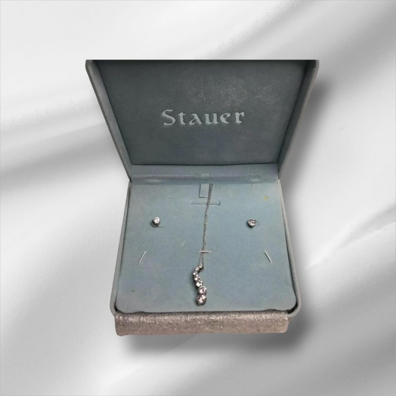 Stauer Sterling Silver CZ Pendant Necklace, CZ Pierced Stud Earrings 18”