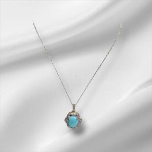 Sterling Silver and Turquoise Pendant, With 18” Sterling Silver Chain