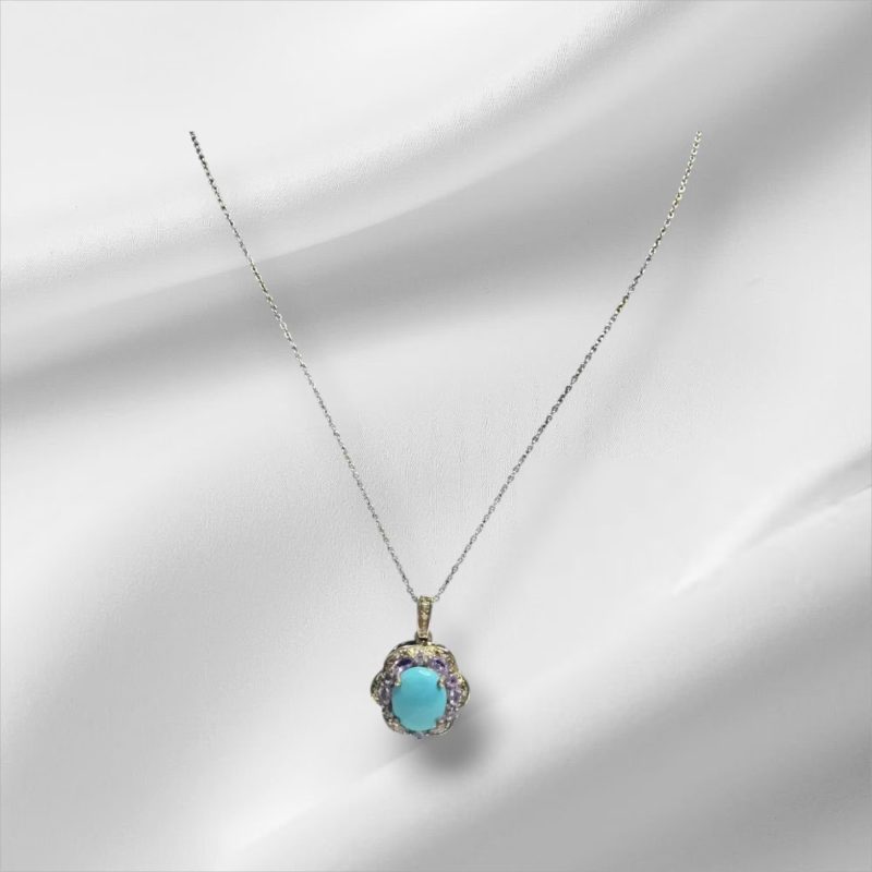 Sterling Silver and Turquoise Pendant, With 18” Sterling Silver Chain