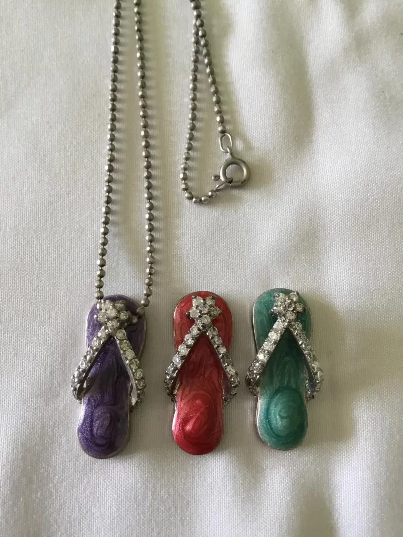 Rhodium Over Sterling Silver, 3 Flip Flop Sandal Pendant Set w/18” Silver Chain - Image 4