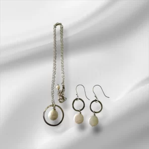 Sterling Silver And Pearl Necklace w/ Matching Earrings