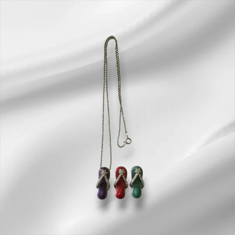 Rhodium Over Sterling Silver, 3 Flip Flop Sandal Pendant Set w/18” Silver Chain