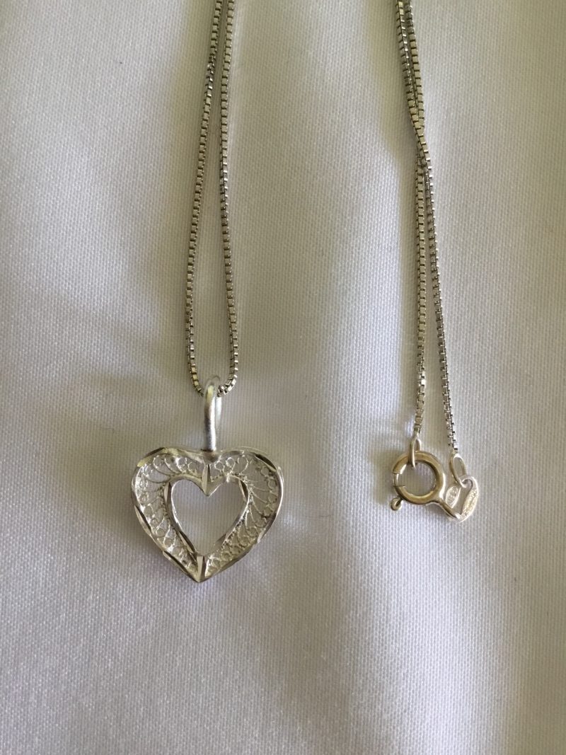 Sterling Silver Necklace w/Open Heart Pendant 20" - Image 2