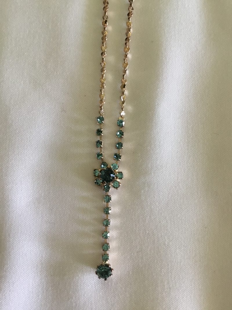 Beautiful Sterling Silver Gold Overlay Necklace w/Green/Blue Gemstones 14" - Image 3