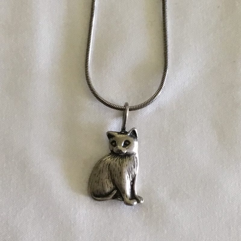 Sterling Silver Necklace w/Cat Pendant 14" - Image 3