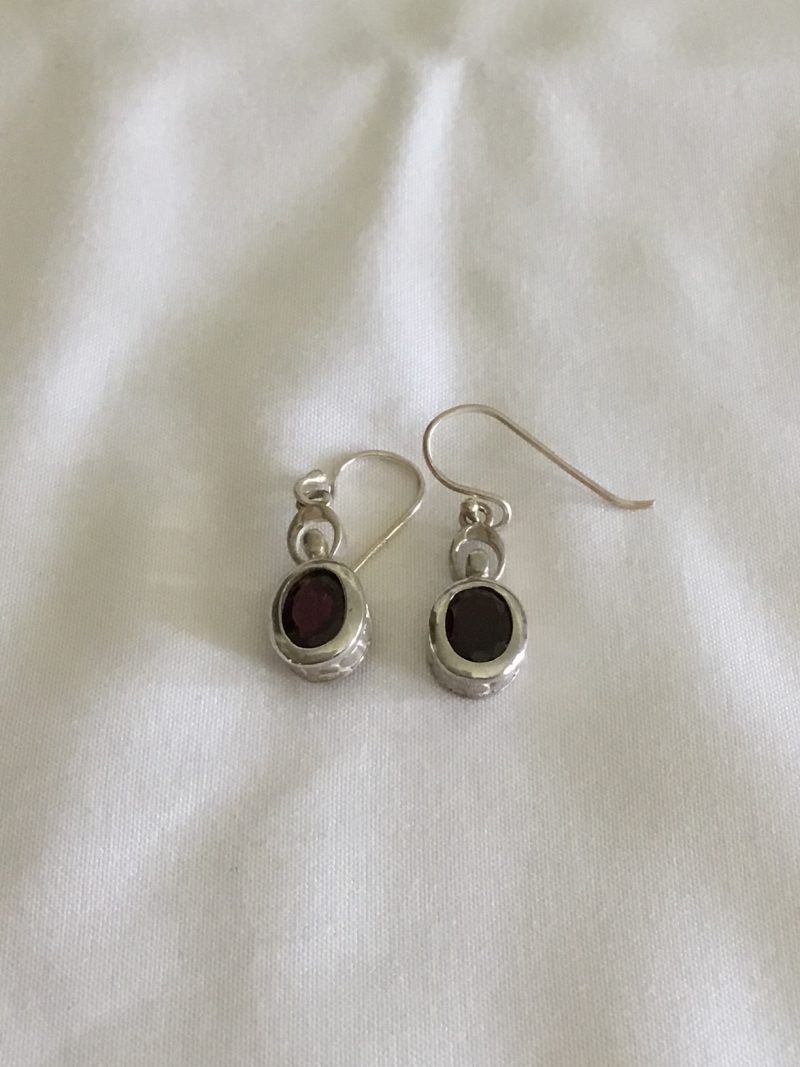 Sterling Silver Pierced Drop Earrings w/Purple Gemstone 1" - Image 4