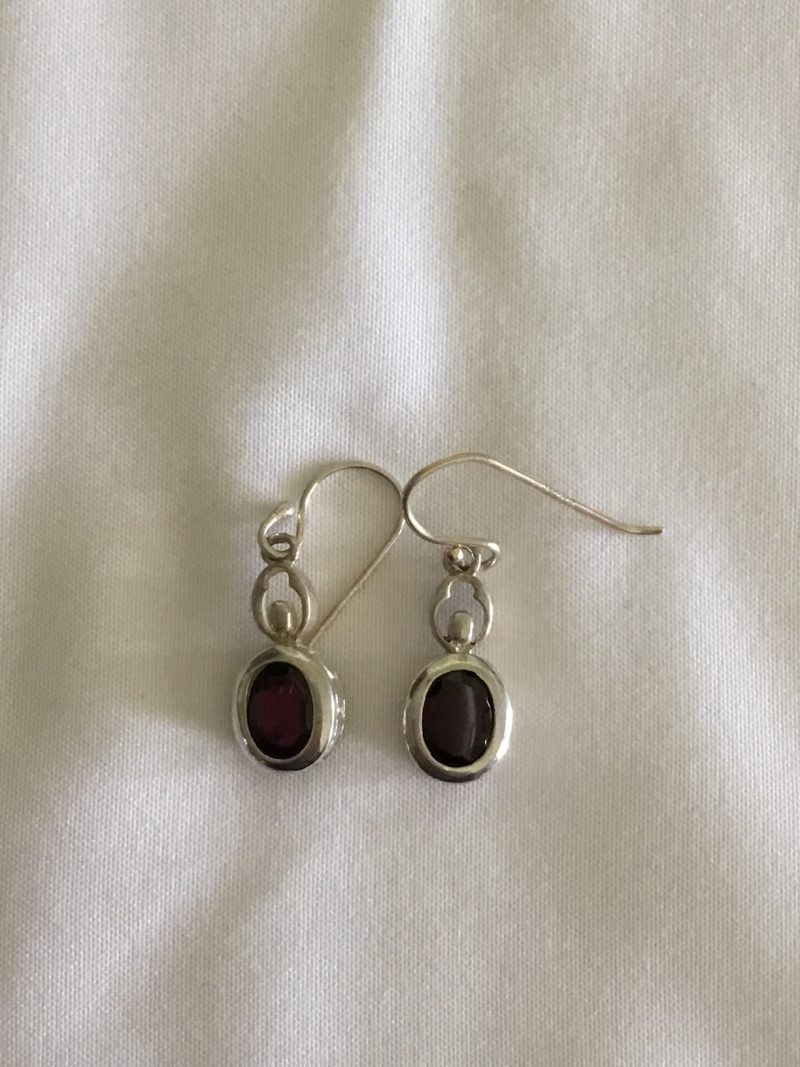 Sterling Silver Pierced Drop Earrings w/Purple Gemstone 1" - Image 3