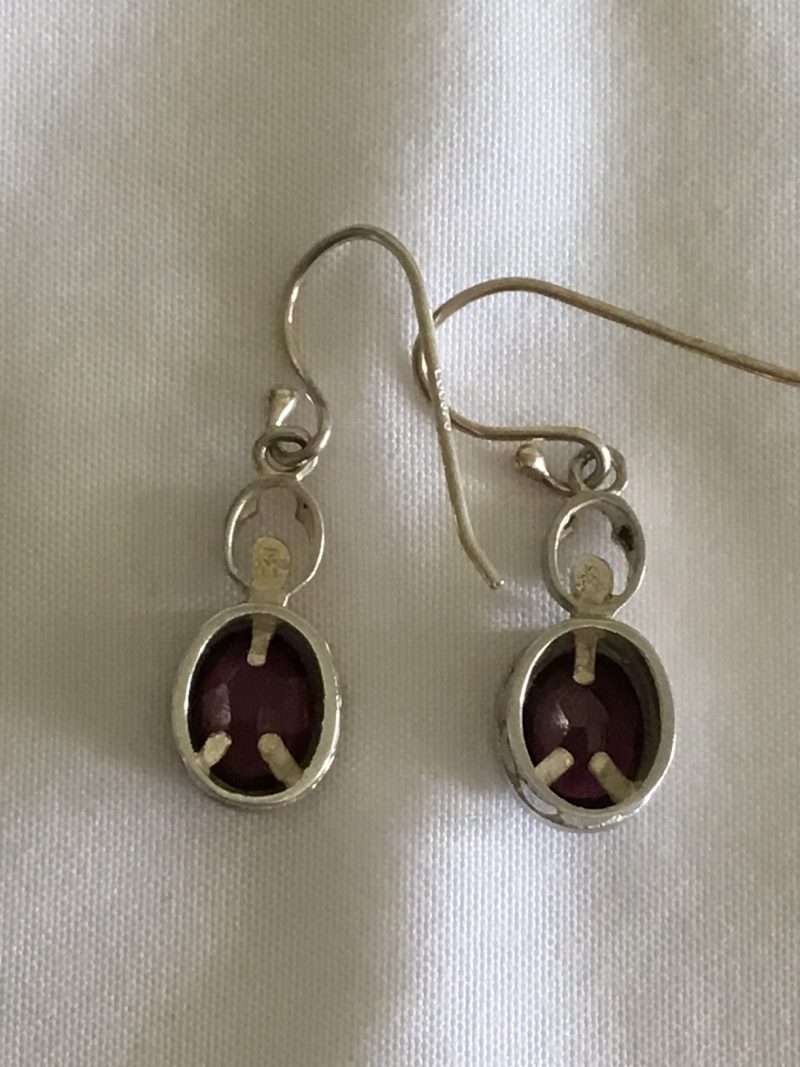 Sterling Silver Pierced Drop Earrings w/Purple Gemstone 1" - Image 2