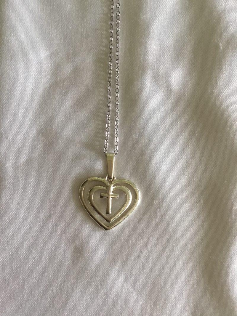 Sterling Silver Necklace w/Heart & Cross Pendant 16" - Image 5