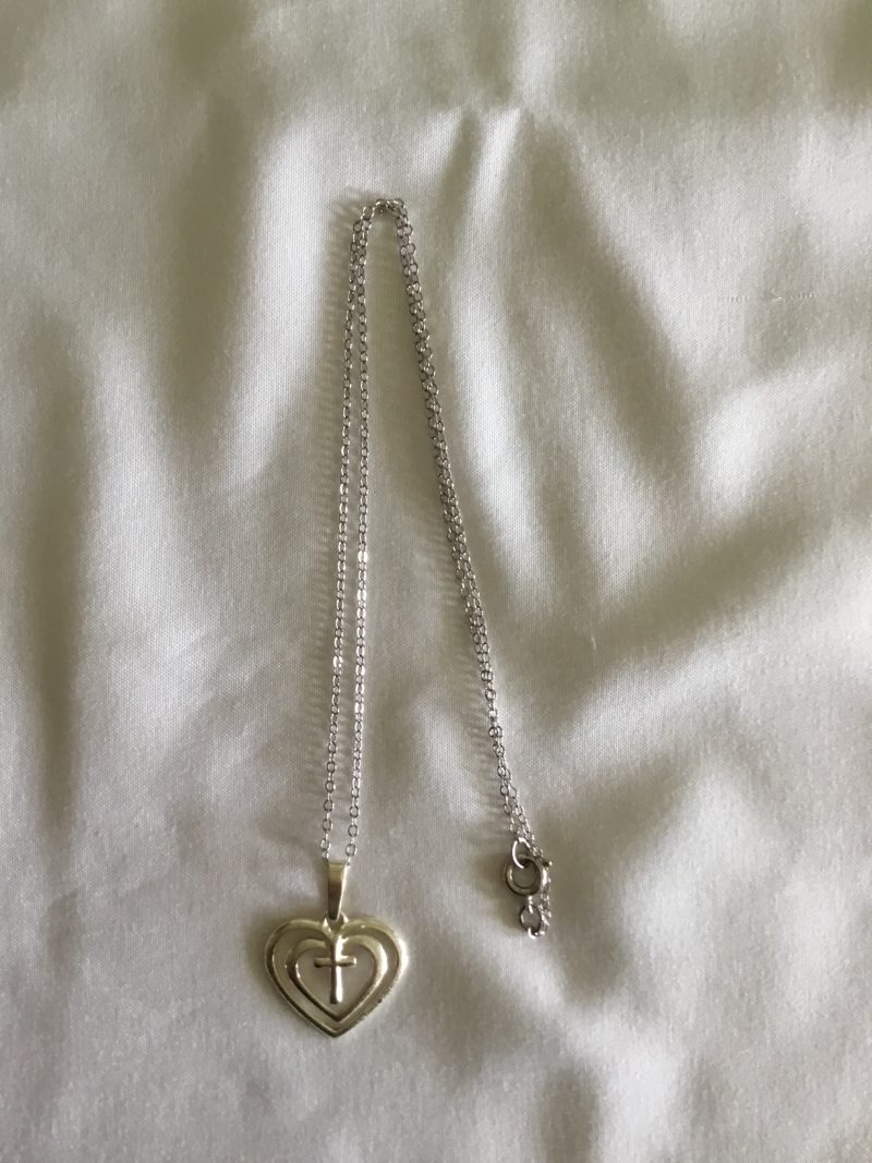 Sterling Silver Necklace w/Heart & Cross Pendant 16" - Image 4