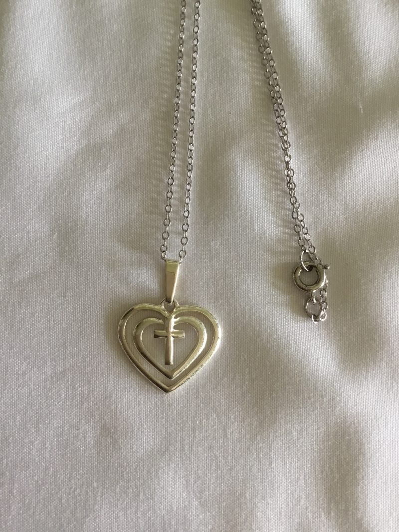 Sterling Silver Necklace w/Heart & Cross Pendant 16" - Image 3