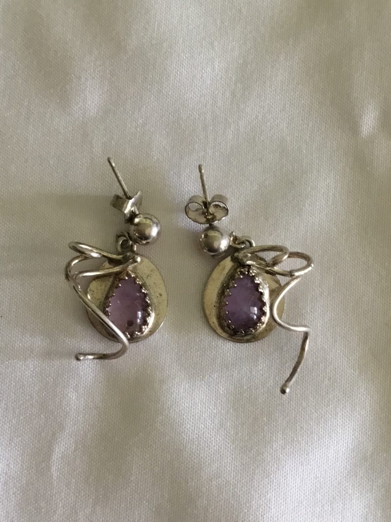 Artesian Created Sterling Silver & Amethyst Dangle Earrings 1" - Image 3