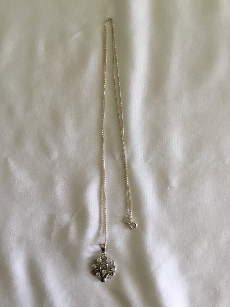 Sterling Silver Necklace w/Tree Design Pendant & 7 CZ Stones, 22" - Image 6