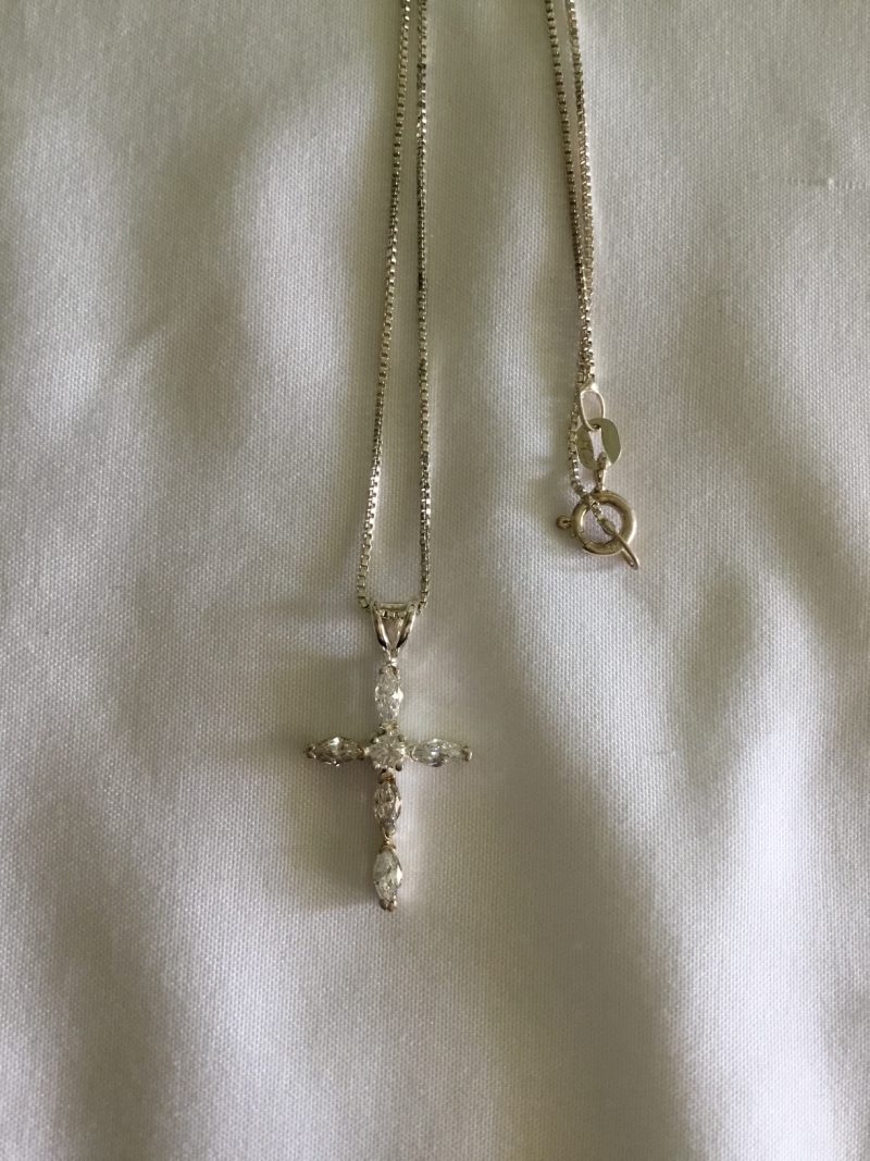 Beautiful Sterling Silver Necklace w/ CZ Cross Pendant, 18" - Image 4