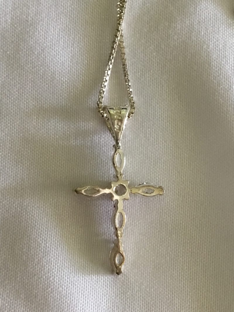 Beautiful Sterling Silver Necklace w/ CZ Cross Pendant, 18" - Image 2