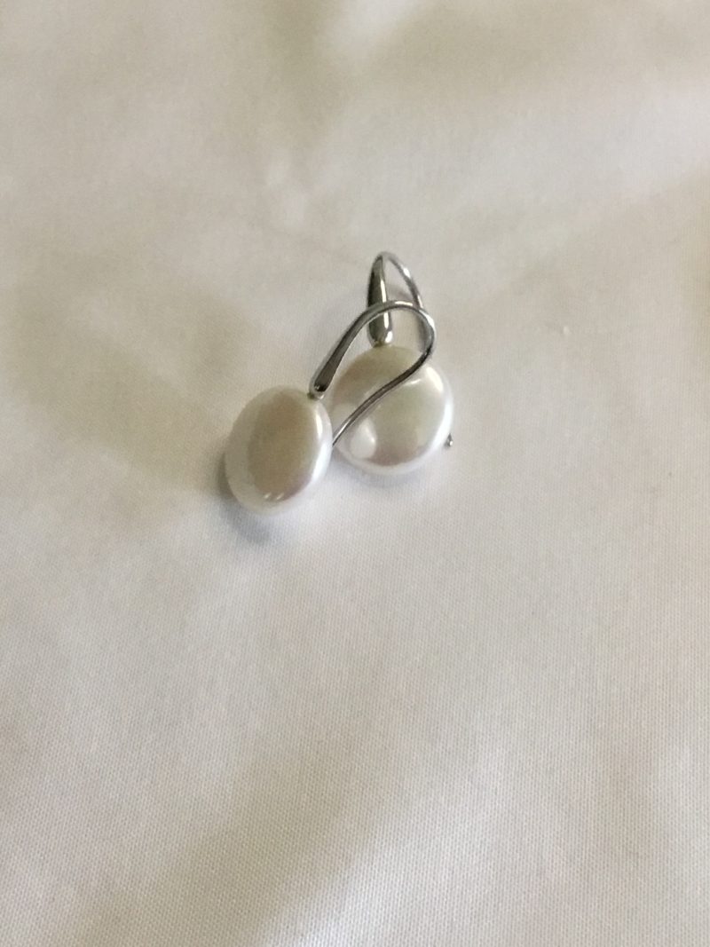 Sterling Silver Faux Pearl Pierced Earrings - Image 3