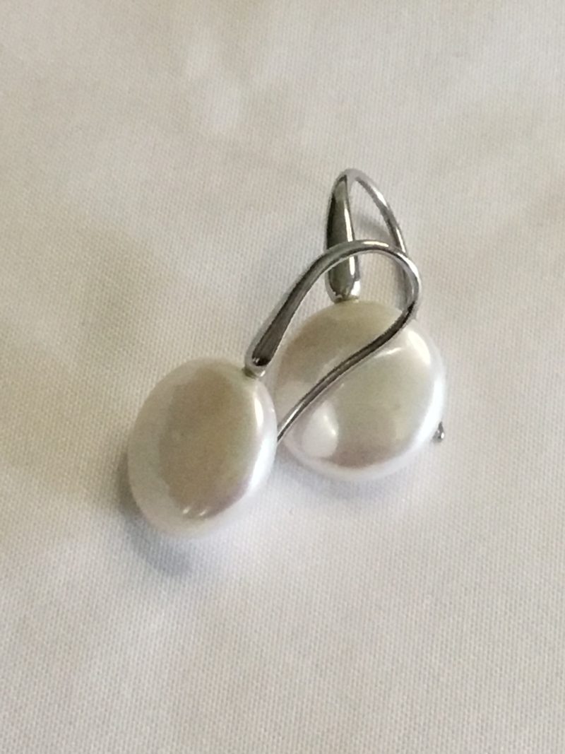 Sterling Silver Faux Pearl Pierced Earrings - Image 4