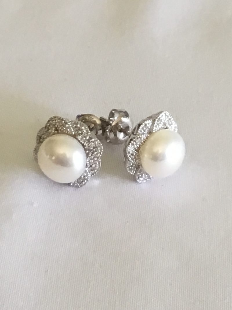 Sterling Silver & Faux Pearl Stud Earrings - Image 4
