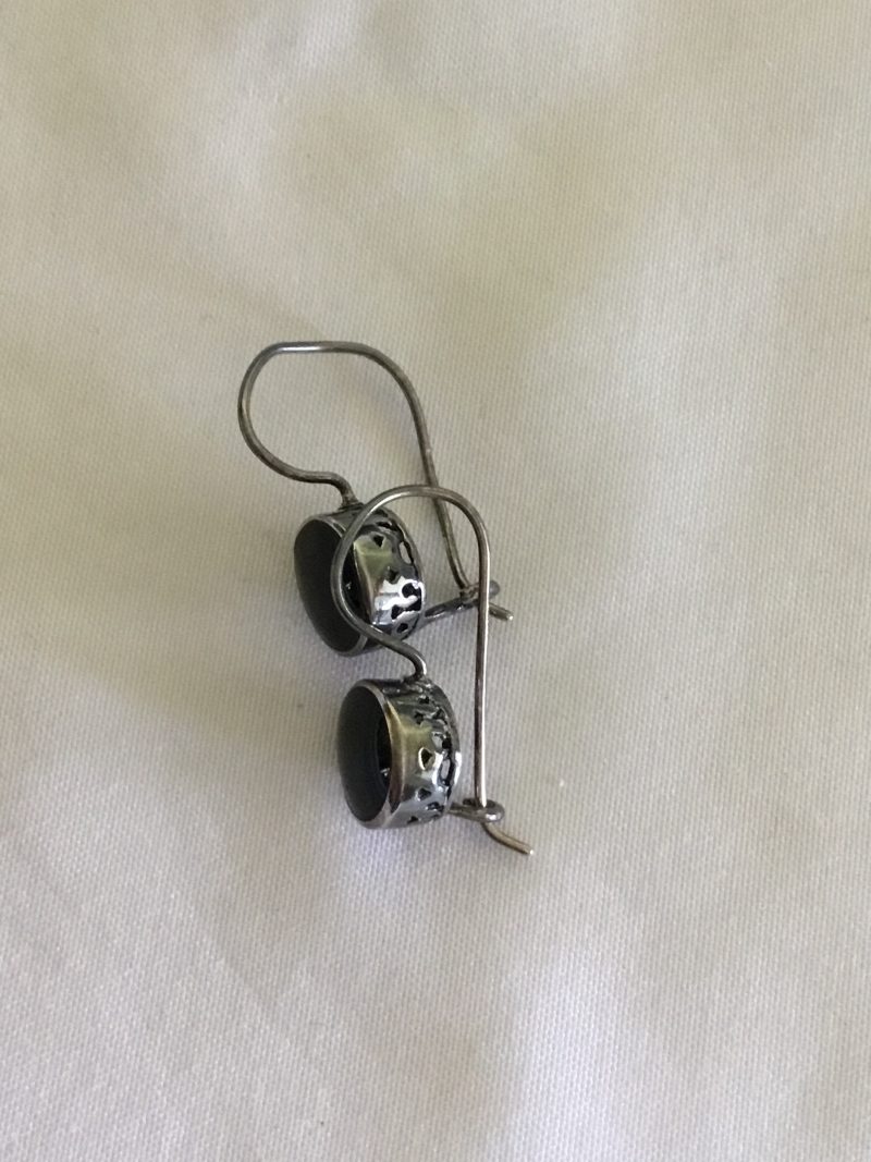 Sterling Silver And Onyx Dangle Pierced Earrings 1/2" - Image 4