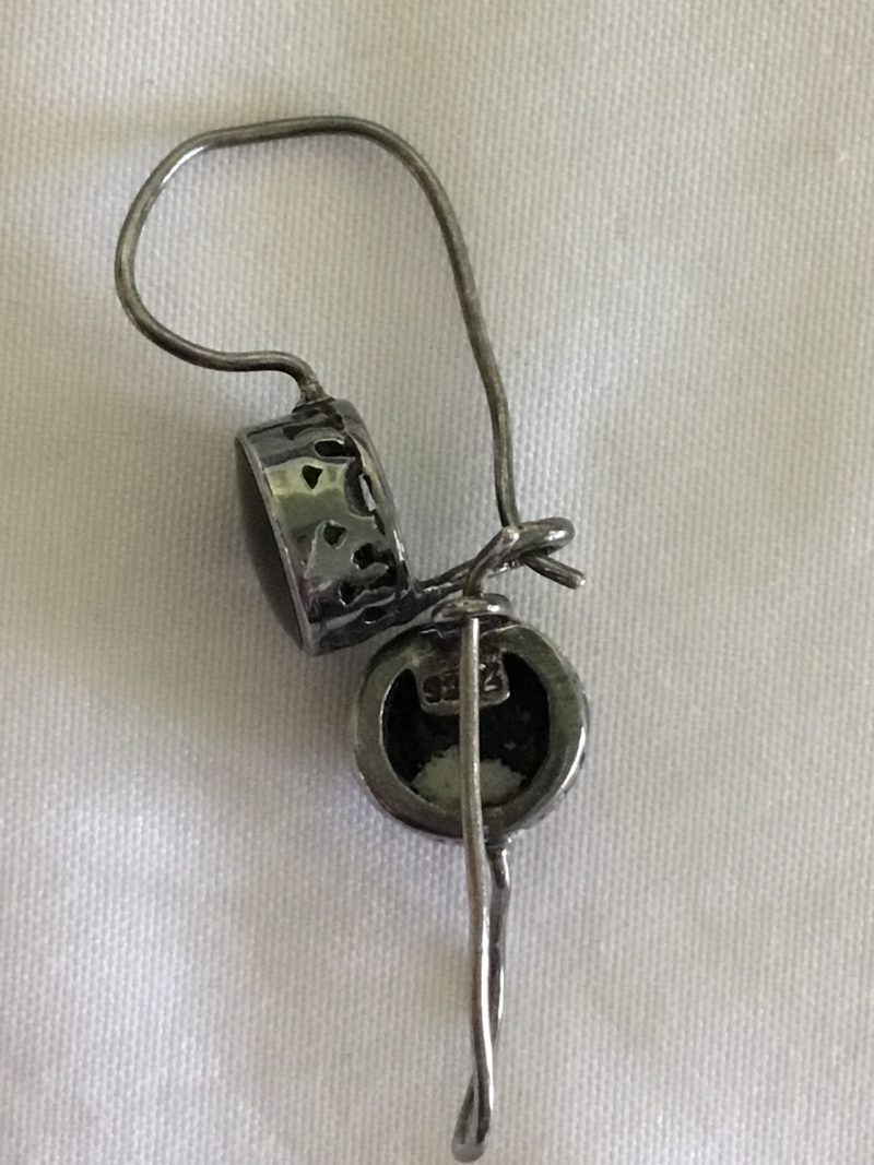Sterling Silver And Onyx Dangle Pierced Earrings 1/2" - Image 2