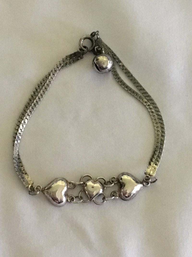 Sterling Silver Bracelet w/2 Hearts & A Bell 6" - Image 5