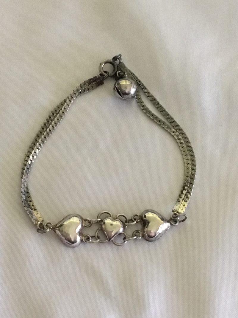 Sterling Silver Bracelet w/2 Hearts & A Bell 6" - Image 4