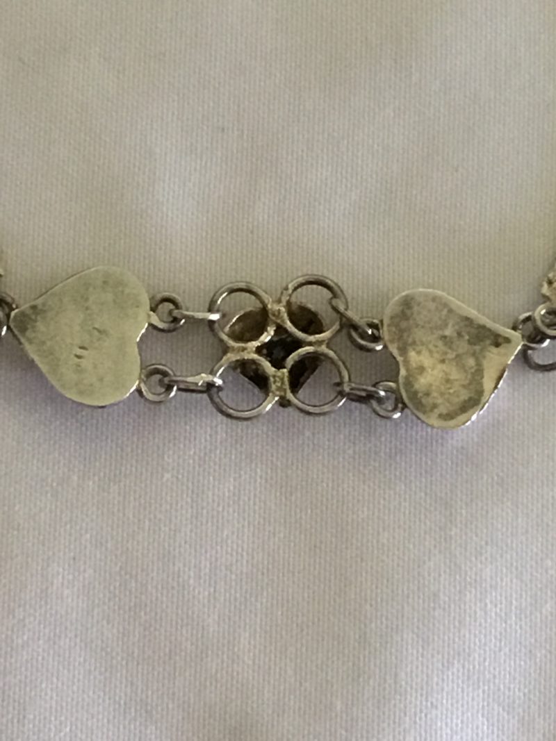 Sterling Silver Bracelet w/2 Hearts & A Bell 6" - Image 3