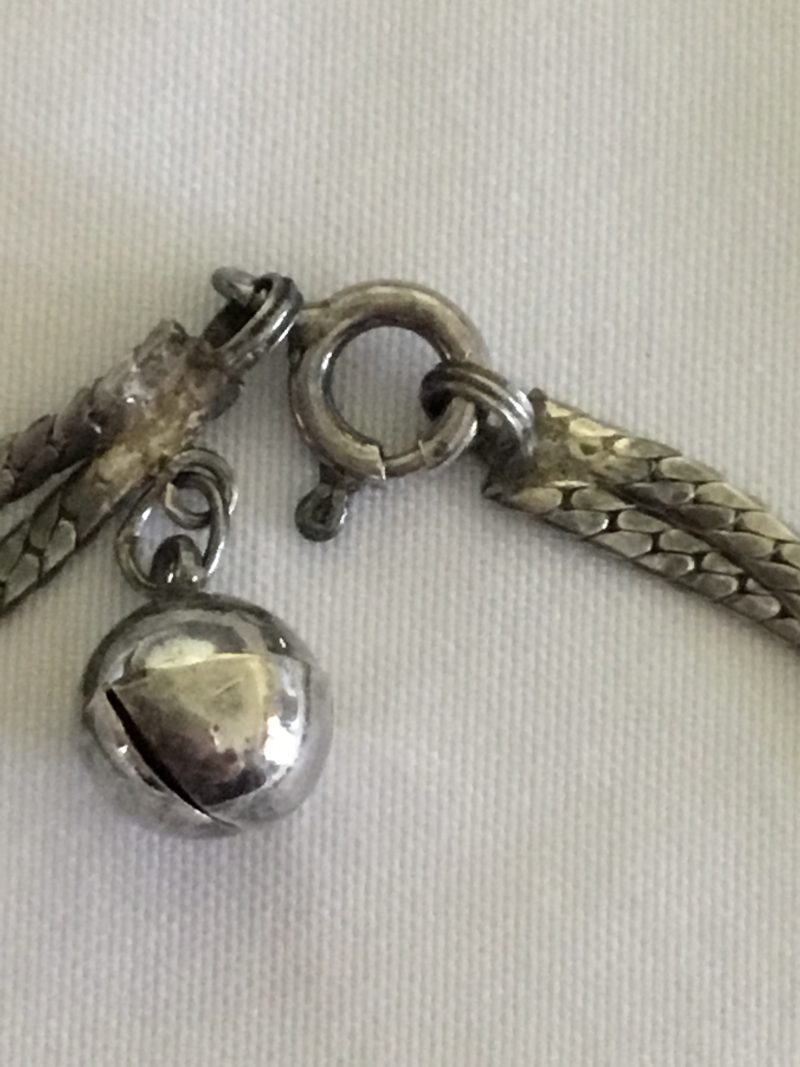 Sterling Silver Bracelet w/2 Hearts & A Bell 6" - Image 2