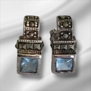 Sterling Silver Light Blue Stone Earrings w/Marcasite's