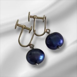 Vintage Sterling Silver Clip-on Drop Earrings w/Blue Bead 3/4"