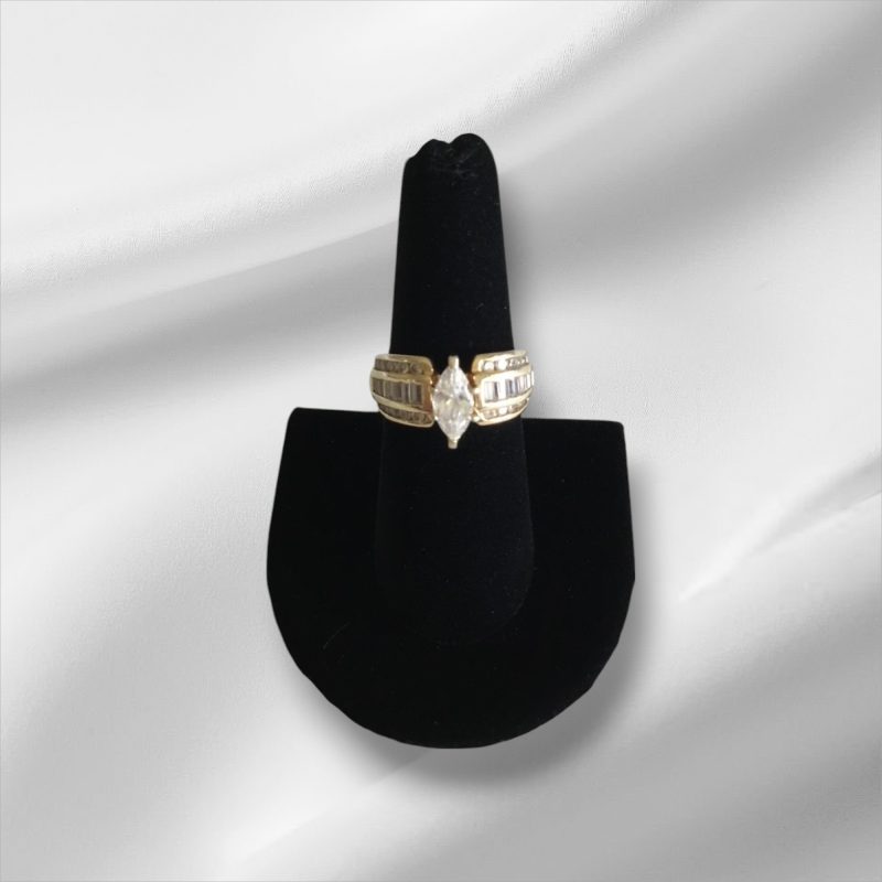 Sterling Silver Gold Overlay CZ Ring, Size 8