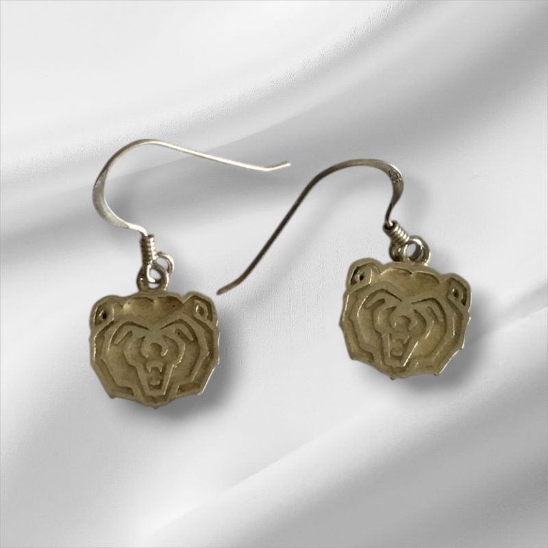 Sterling Silver Tiger/Bear Face Dangly Pierced Earrings