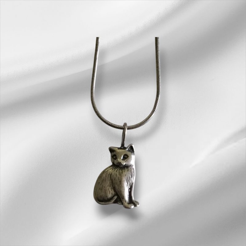 Sterling Silver Necklace w/Cat Pendant 14"