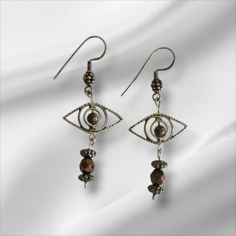 Sterling Silver Dangling Evil Eye Earrings, Pierced