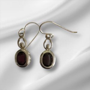 Sterling Silver Pierced Drop Earrings w/Purple Gemstone 1"